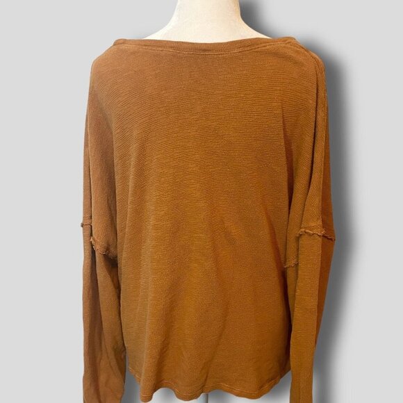 Zenana Size XL Thermal Pullover Sweater Slouch Shoulders Cropped Gold - Picture 4 of 12